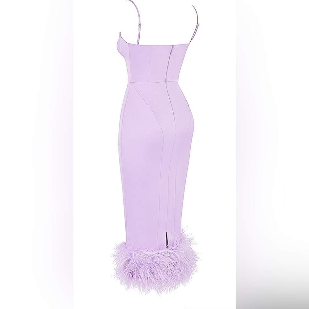 House of CB Lilac Feather-Trim Midi Dress - Picture 7 of 14